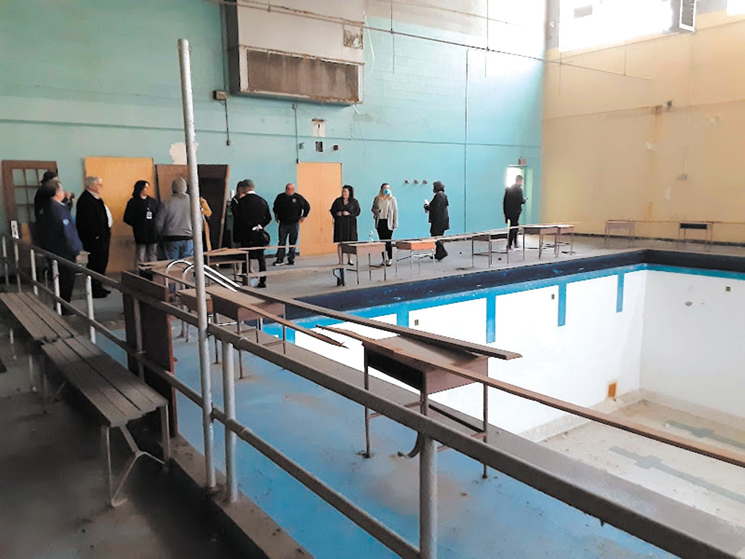 UNUSABLE SPACE: The tour of Gladstone Elementary School included a visit to the pool which was formerly used to teach swimming lessons to the students who attended the school. Now it is unused space that does not impact education in any way. (Photo courtesy of Cranston Public Schools)